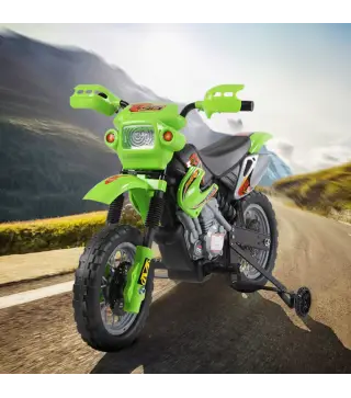 Moto Eléctrica para Niños con Ruedas de Apoyo Desmontables Faros y Música para Niños 3-6 Años Verde