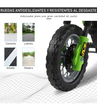 Moto Eléctrica para Niños con Ruedas de Apoyo Desmontables Faros y Música para Niños 3-6 Años Verde