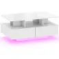 Mesa de Centro LED Moderna con 4 Cajones Estante Abierto y Luces LED de 16 Colores para Salón 90x55x41 cm Blanco Brillo Mesa de Centro LED Moderna con 4 Cajones Estante Abierto y Luces LED de 16 Colores para Salón 90x55x41 cm Blanco Brillo