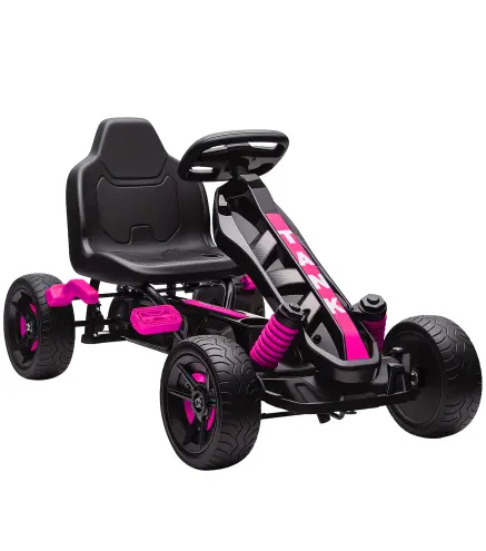 Kart Pedales para Niños de +3 Años con Embrague Automático Freno Ruedas Antideslizantes de EVA y Marco Metálico Rosa