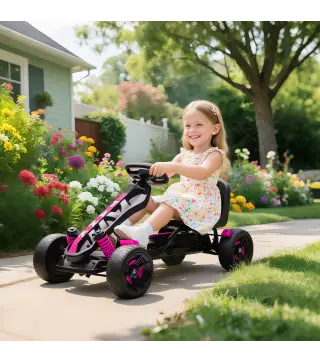 Kart Pedales para Niños de +3 Años con Embrague Automático Freno Ruedas Antideslizantes de EVA y Marco Metálico Rosa