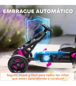 Kart Pedales para Niños de +3 Años con Embrague Automático Freno Ruedas Antideslizantes de EVA y Marco Metálico Rosa