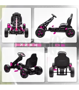Kart Pedales para Niños de +3 Años con Embrague Automático Freno Ruedas Antideslizantes de EVA y Marco Metálico Rosa