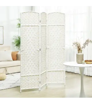 Separador de Ambientes de 3 Paneles Biombo Plegable 135x180 cm Pantalla de Privacidad de Polipropileno Blanco