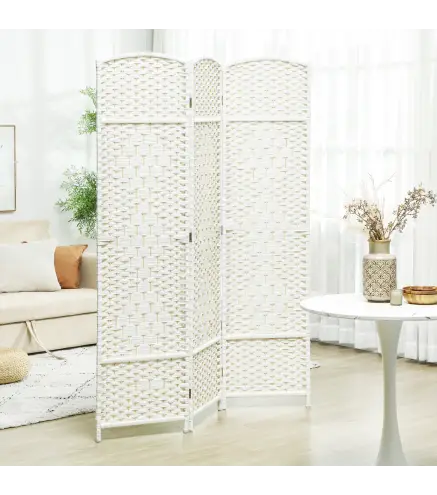 Separador de Ambientes de 3 Paneles Biombo Plegable 135x180 cm Pantalla de Privacidad de Polipropileno Blanco