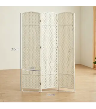 Separador de Ambientes de 3 Paneles Biombo Plegable 135x180 cm Pantalla de Privacidad de Polipropileno Blanco