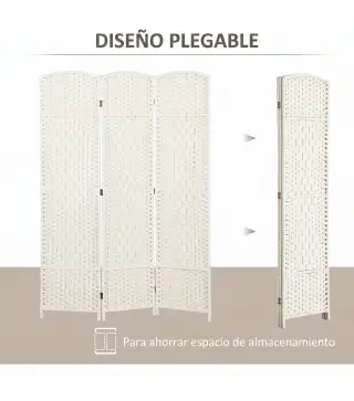 Separador de Ambientes de 3 Paneles Biombo Plegable 135x180 cm Pantalla de Privacidad de Polipropileno Blanco
