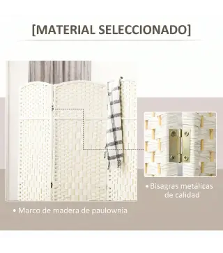 Separador de Ambientes de 3 Paneles Biombo Plegable 135x180 cm Pantalla de Privacidad de Polipropileno Blanco