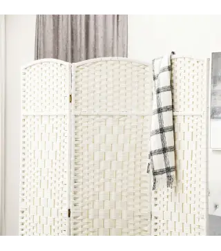 Separador de Ambientes de 3 Paneles Biombo Plegable 135x180 cm Pantalla de Privacidad de Polipropileno Blanco
