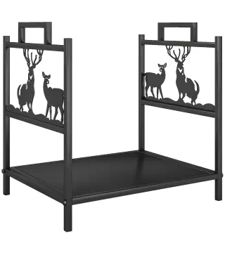 Estante de leña para interiores 42,5 x 33,5 x 43 cm Estante de leña para chimenea de metal negro