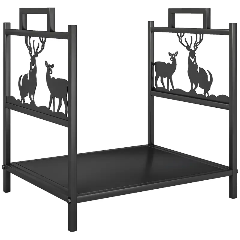 Estante de leña para interiores 42,5 x 33,5 x 43 cm Estante de leña para chimenea de metal negro Estante de leña para interiores 42,5 x 33,5 x 43 cm Estante de leña para chimenea de metal negro