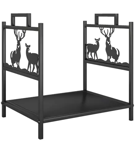 Estante de leña para interiores 42,5 x 33,5 x 43 cm Estante de leña para chimenea de metal negro