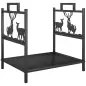 Estante de leña para interiores 42,5 x 33,5 x 43 cm Estante de leña para chimenea de metal negro Estante de leña para interiores 42,5 x 33,5 x 43 cm Estante de leña para chimenea de metal negro