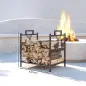 Estante de leña para interiores 42,5 x 33,5 x 43 cm Estante de leña para chimenea de metal negro Estante de leña para interiores 42,5 x 33,5 x 43 cm Estante de leña para chimenea de metal negro