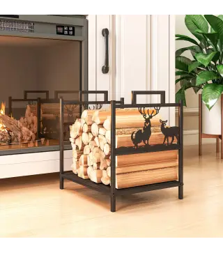 Estante de leña para interiores 42,5 x 33,5 x 43 cm Estante de leña para chimenea de metal negro
