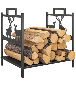 Estante de leña para interiores 42,5 x 33,5 x 43 cm Estante de leña para chimenea de metal negro