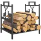 Estante de leña para interiores 42,5 x 33,5 x 43 cm Estante de leña para chimenea de metal negro Estante de leña para interiores 42,5 x 33,5 x 43 cm Estante de leña para chimenea de metal negro