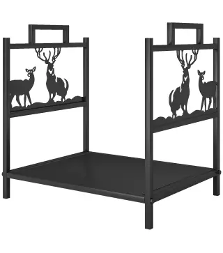 Estante de leña para interiores 42,5 x 33,5 x 43 cm Estante de leña para chimenea de metal negro