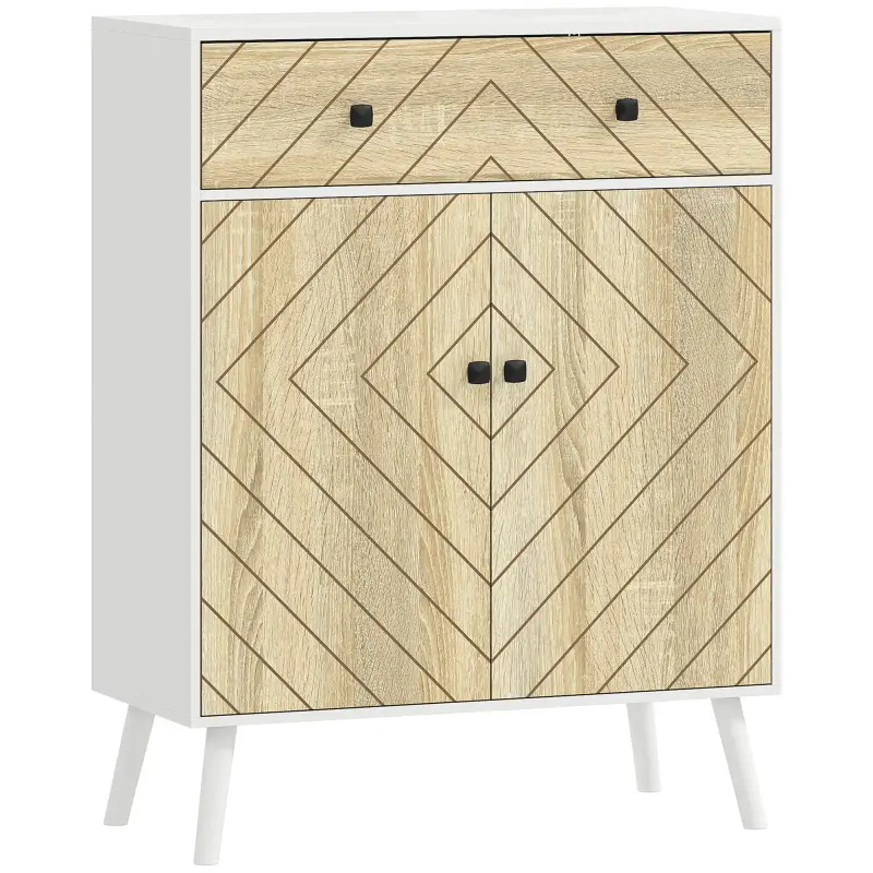 Zapatero Entrada Recibidor con 2 Puertas Estantes Ajustables Cajón para 12 Pares de Zapatos 75x35x97 cm Blanco y Natural Zapatero Entrada Recibidor con 2 Puertas Estantes Ajustables Cajón para 12 Pares de Zapatos 75x35x97 cm Blanco y Natural