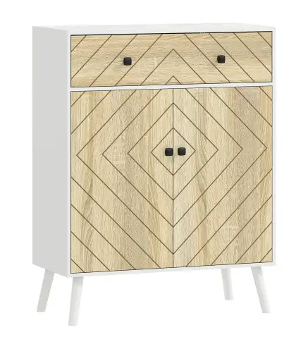 Zapatero Entrada Recibidor con 2 Puertas Estantes Ajustables Cajón para 12 Pares de Zapatos 75x35x97 cm Blanco y Natural