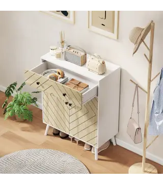 Zapatero Entrada Recibidor con 2 Puertas Estantes Ajustables Cajón para 12 Pares de Zapatos 75x35x97 cm Blanco y Natural