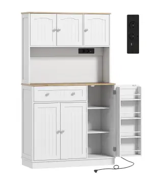 Alacena de Cocina con Estación de Carga 6 Puertas 1 Cajón Estantes Ajustables Encimera Amplio 100x40x173 cm Blanco