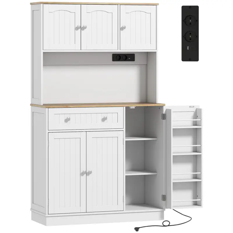 Alacena de Cocina con Estación de Carga 6 Puertas 1 Cajón Estantes Ajustables Encimera Amplio 100x40x173 cm Blanco Alacena de Cocina con Estación de Carga 6 Puertas 1 Cajón Estantes Ajustables Encimera Amplio 100x40x173 cm Blanco
