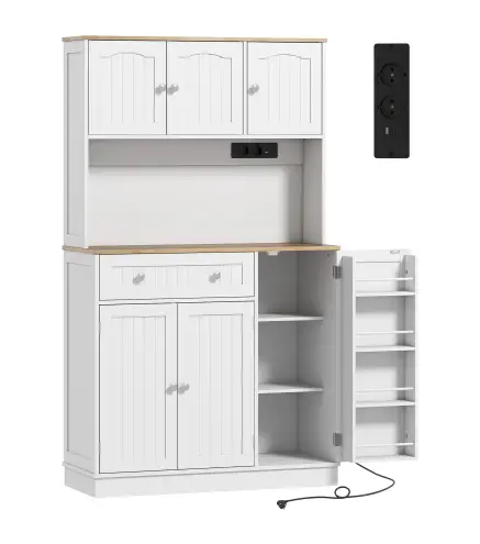 Alacena de Cocina con Estación de Carga 6 Puertas 1 Cajón Estantes Ajustables Encimera Amplio 100x40x173 cm Blanco