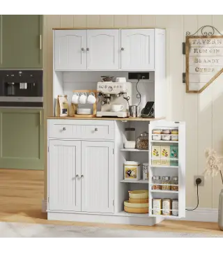 Alacena de Cocina con Estación de Carga 6 Puertas 1 Cajón Estantes Ajustables Encimera Amplio 100x40x173 cm Blanco