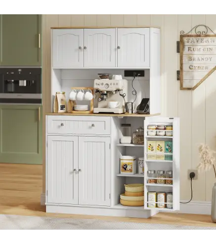 Alacena de Cocina con Estación de Carga 6 Puertas 1 Cajón Estantes Ajustables Encimera Amplio 100x40x173 cm Blanco