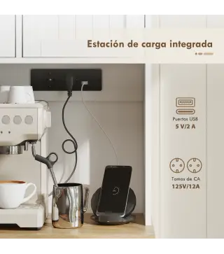 Alacena de Cocina con Estación de Carga 6 Puertas 1 Cajón Estantes Ajustables Encimera Amplio 100x40x173 cm Blanco