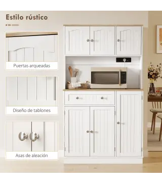 Alacena de Cocina con Estación de Carga 6 Puertas 1 Cajón Estantes Ajustables Encimera Amplio 100x40x173 cm Blanco