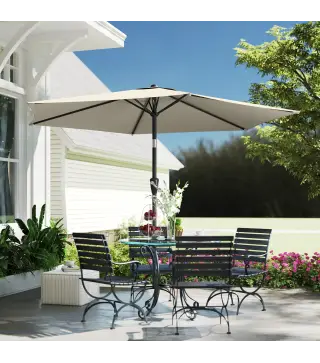 Parasol 270 cm Inclinable con Manivela y Protección UV50+, Blanco Crema