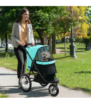 Carrito para perros, cochecito para mascotas para perros y gatos pequeños, con cesta de almacenamiento, diseño plegable de un so