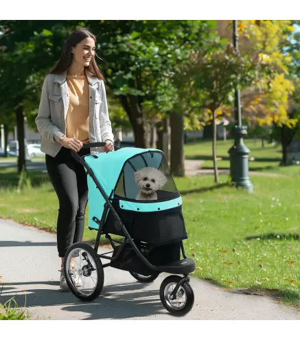 Carrito para perros, cochecito para mascotas para perros y gatos pequeños, con cesta de almacenamiento, diseño plegable de un so