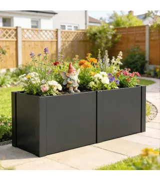 Huerto elevado de acero galvanizado, 150 x 53 x 55 cm, jardinera exterior con separador, Negro