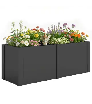 Huerto elevado de acero galvanizado, 150 x 53 x 55 cm, jardinera exterior con separador, Negro
