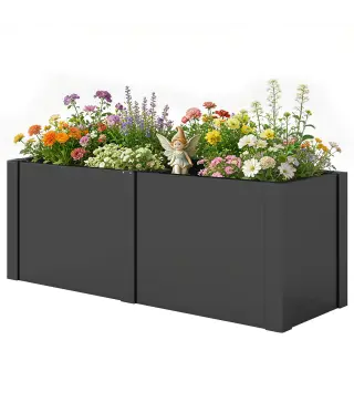 Huerto elevado de acero galvanizado, 150 x 53 x 55 cm, jardinera exterior con separador, Negro