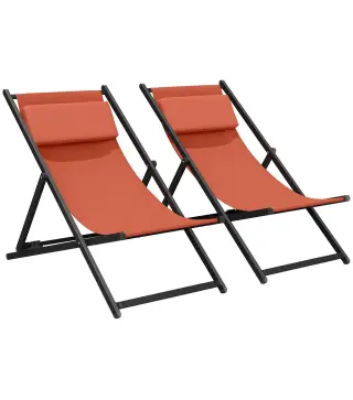 Lote de 2 tumbonas, tumbona plegable con reposacabezas en textilene reclinable 60 x 100 x 85 cm, rojo ladrillo
