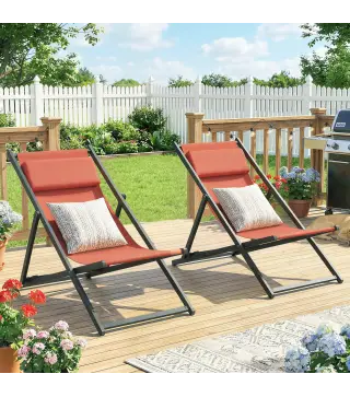 Lote de 2 tumbonas, tumbona plegable con reposacabezas en textilene reclinable 60 x 100 x 85 cm, rojo ladrillo