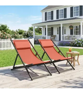 Lote de 2 tumbonas, tumbona plegable con reposacabezas en textilene reclinable 60 x 100 x 85 cm, rojo ladrillo