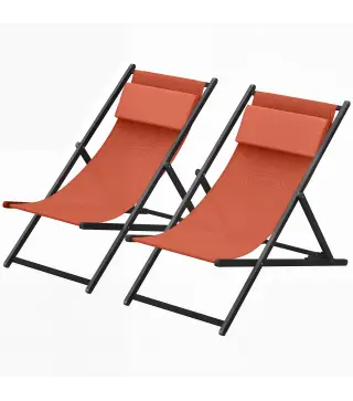 Lote de 2 tumbonas, tumbona plegable con reposacabezas en textilene reclinable 60 x 100 x 85 cm, rojo ladrillo