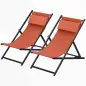 Lote de 2 tumbonas, tumbona plegable con reposacabezas en textilene reclinable 60 x 100 x 85 cm, rojo ladrillo Lote de 2 tumbonas, tumbona plegable con reposacabezas en textilene reclinable 60 x 100 x 85 cm, rojo ladrillo