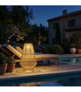 Farol Solar Exterior de resina trenzada lámpara inalámbrica recargable sensor de luz 35 x 35 x 55 cm amarillo