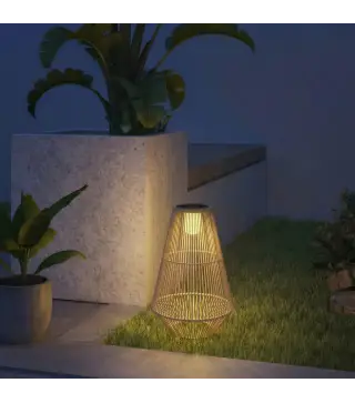 Farol Solar Exterior de resina trenzada lámpara inalámbrica recargable sensor de luz 35 x 35 x 55 cm amarillo