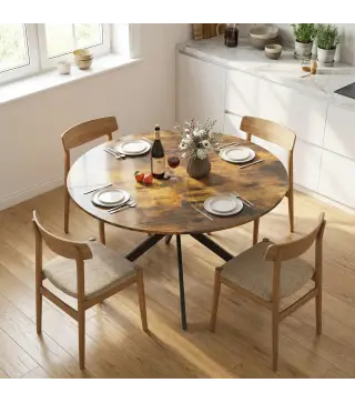 Mesa de comedor redonda para 4 personas, mesa de cocina estilo industrial con patas de acero, para comedor, cocina, Marrón rústi
