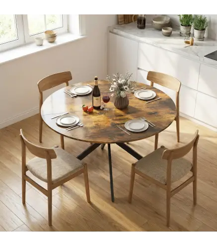 Mesa de comedor redonda para 4 personas, mesa de cocina estilo industrial con patas de acero, para comedor, cocina, Marrón rústi