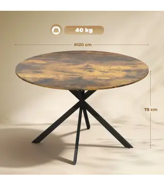 Mesa de comedor redonda para 4 personas, mesa de cocina estilo industrial con patas de acero, para comedor, cocina, Marrón rústi
