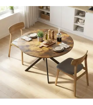 Mesa de comedor redonda para 4 personas, mesa de cocina estilo industrial con patas de acero, para comedor, cocina, Marrón rústi