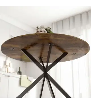 Mesa de comedor redonda para 4 personas, mesa de cocina estilo industrial con patas de acero, para comedor, cocina, Marrón rústi